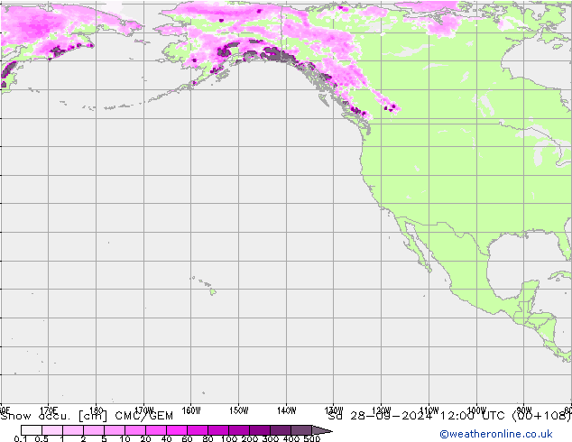 Snow accu. CMC/GEM Sa 28.09.2024 12 UTC