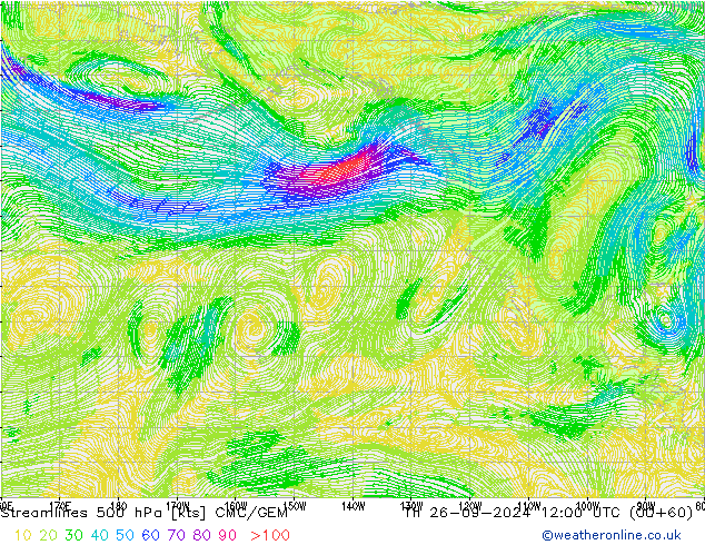 Streamlines 500 hPa CMC/GEM Th 26.09.2024 12 UTC