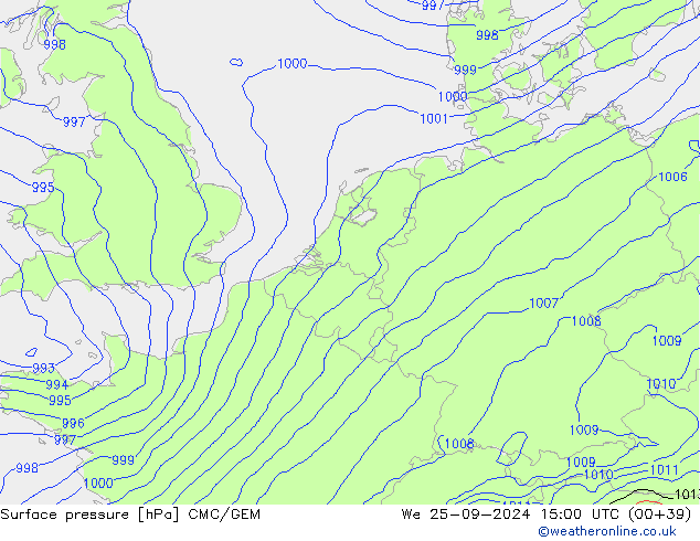 Pressione al suolo CMC/GEM mer 25.09.2024 15 UTC