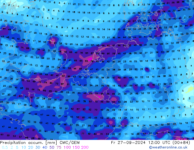 Precipitation accum. CMC/GEM пт 27.09.2024 12 UTC