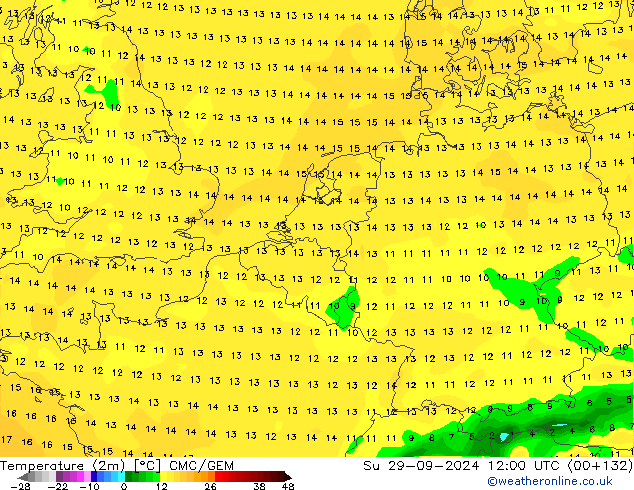 Temperature (2m) CMC/GEM Su 29.09.2024 12 UTC