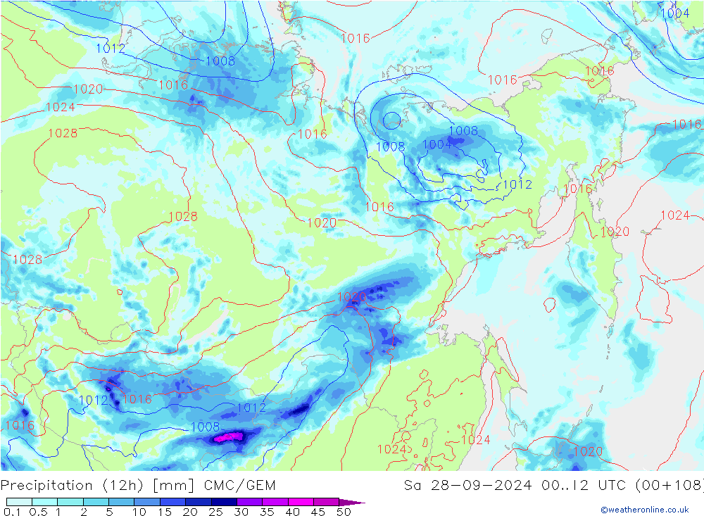 Precipitation (12h) CMC/GEM Sa 28.09.2024 12 UTC