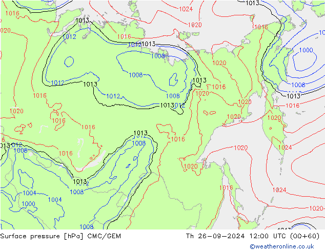 Luchtdruk (Grond) CMC/GEM do 26.09.2024 12 UTC