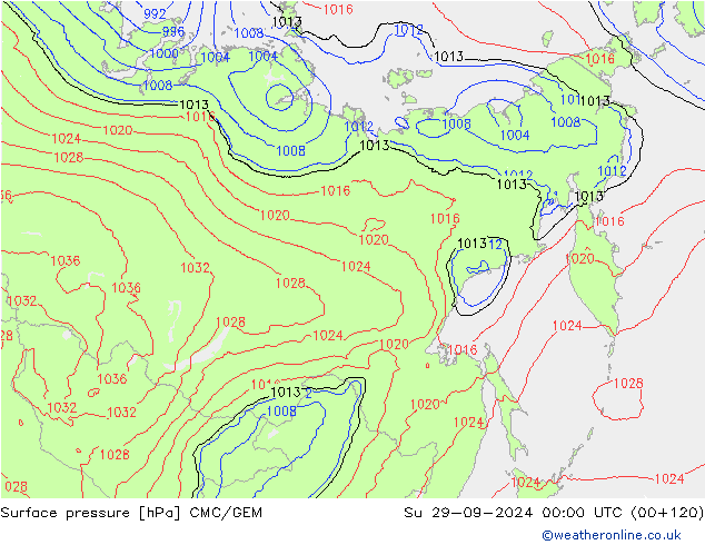 Atmosférický tlak CMC/GEM Ne 29.09.2024 00 UTC