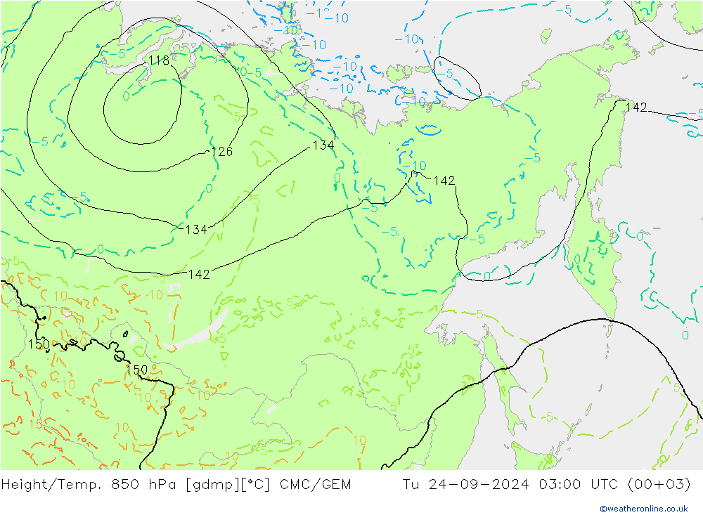 Height/Temp. 850 hPa CMC/GEM mar 24.09.2024 03 UTC