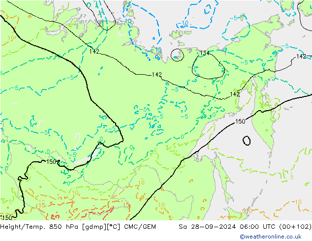 Yükseklik/Sıc. 850 hPa CMC/GEM Cts 28.09.2024 06 UTC