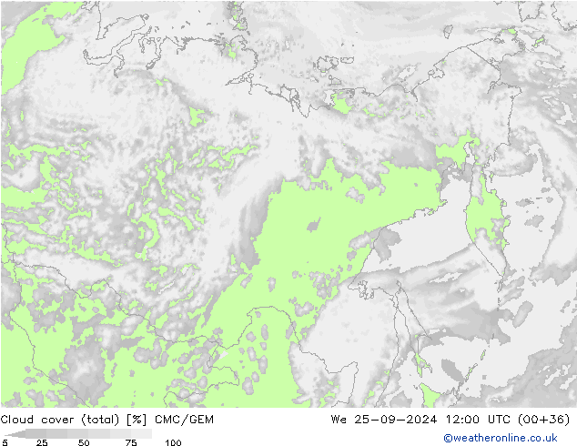 облака (сумма) CMC/GEM ср 25.09.2024 12 UTC