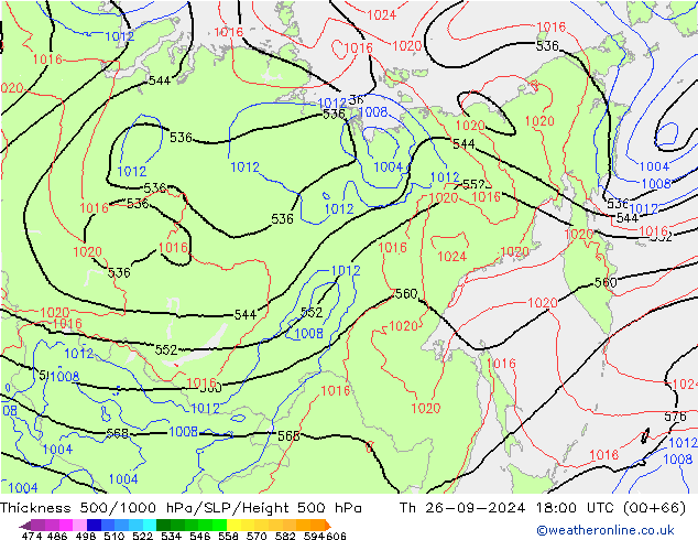 Theta-e 850гПа CMC/GEM чт 26.09.2024 18 UTC