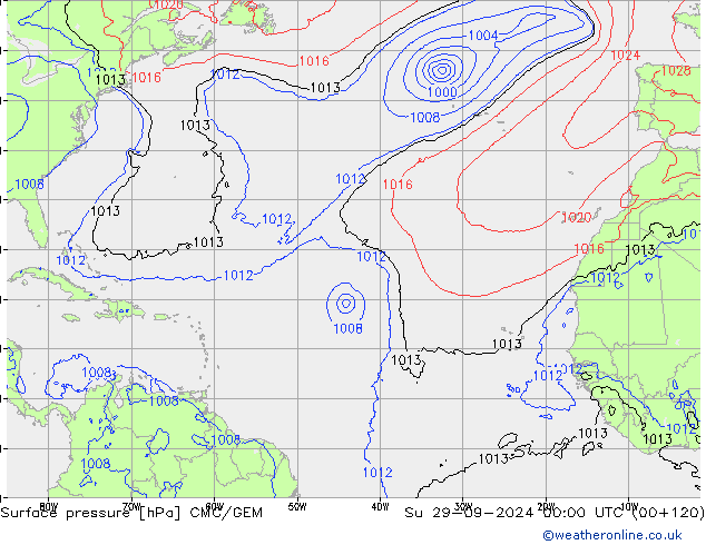 Surface pressure CMC/GEM Su 29.09.2024 00 UTC