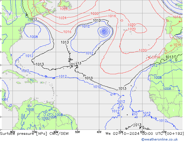 Surface pressure CMC/GEM We 02.10.2024 00 UTC