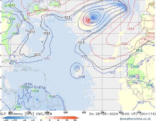 SLP tendency CMC/GEM Sa 28.09.2024 18 UTC