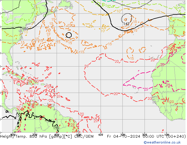 Height/Temp. 850 hPa CMC/GEM Sex 04.10.2024 00 UTC