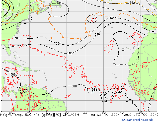 Height/Temp. 500 hPa CMC/GEM We 02.10.2024 12 UTC