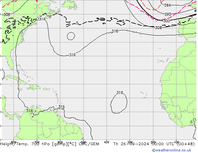 Height/Temp. 700 hPa CMC/GEM Th 26.09.2024 00 UTC