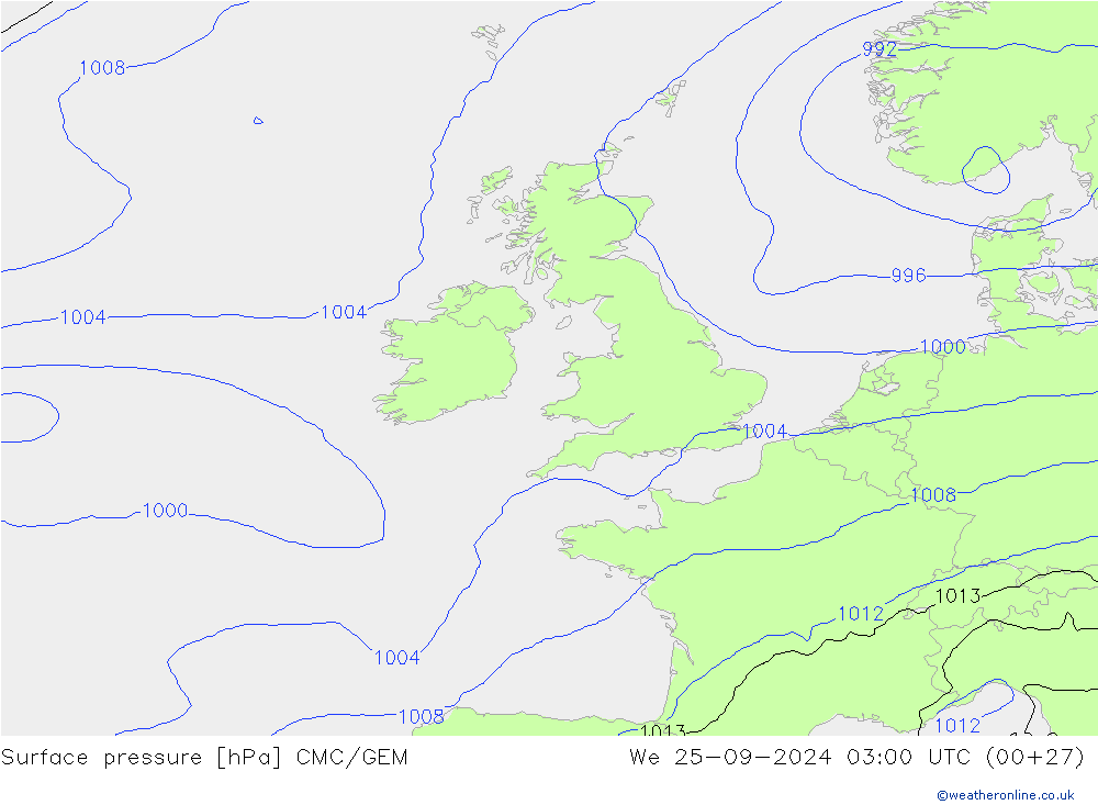 Surface pressure CMC/GEM We 25.09.2024 03 UTC