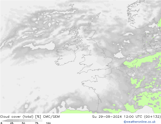 Nubes (total) CMC/GEM dom 29.09.2024 12 UTC