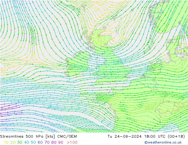 Linea di flusso 500 hPa CMC/GEM mar 24.09.2024 18 UTC