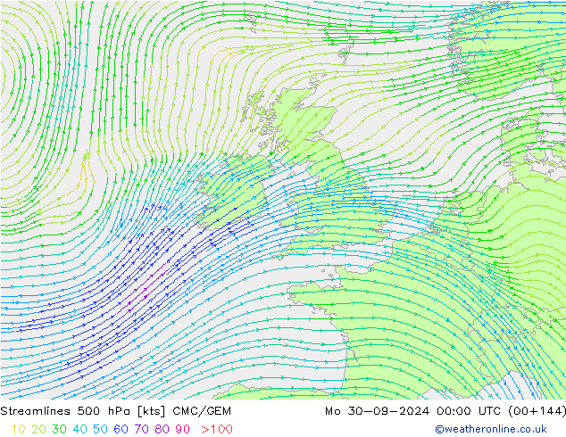 ветер 500 гПа CMC/GEM пн 30.09.2024 00 UTC
