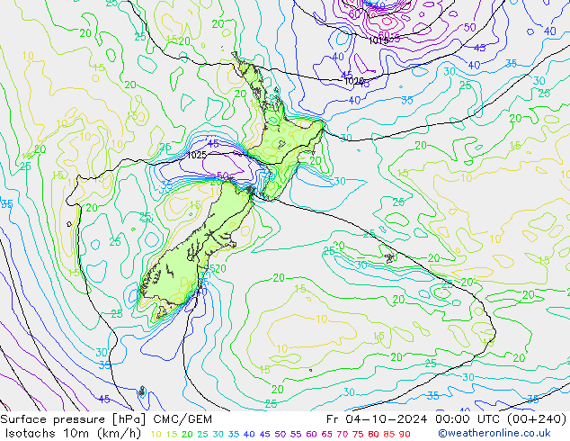 Isotachs (kph) CMC/GEM Sex 04.10.2024 00 UTC