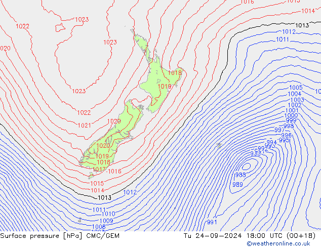 Atmosférický tlak CMC/GEM Út 24.09.2024 18 UTC