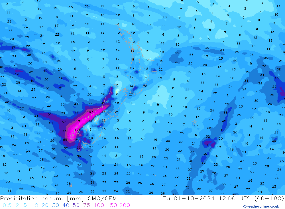 Totale neerslag CMC/GEM di 01.10.2024 12 UTC