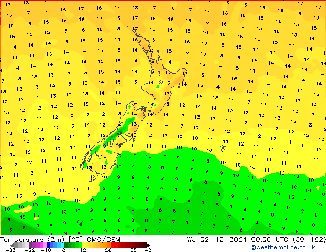 Temperature (2m) CMC/GEM We 02.10.2024 00 UTC