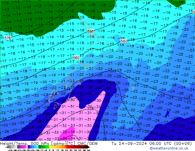 Géop./Temp. 500 hPa CMC/GEM mar 24.09.2024 06 UTC