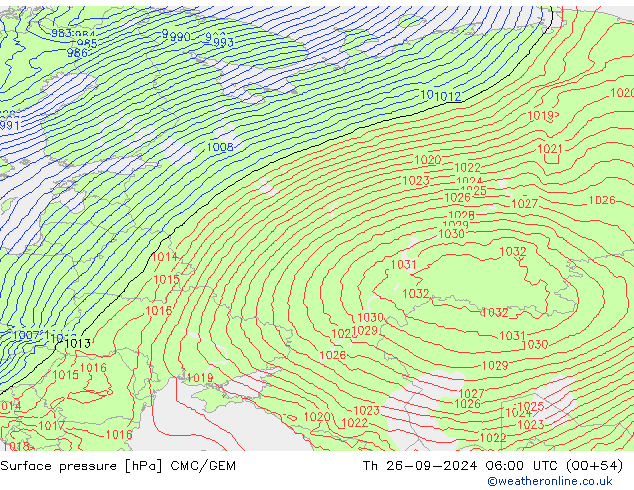 Surface pressure CMC/GEM Th 26.09.2024 06 UTC