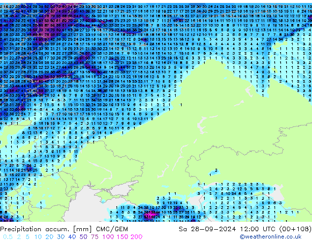 Toplam Yağış CMC/GEM Cts 28.09.2024 12 UTC