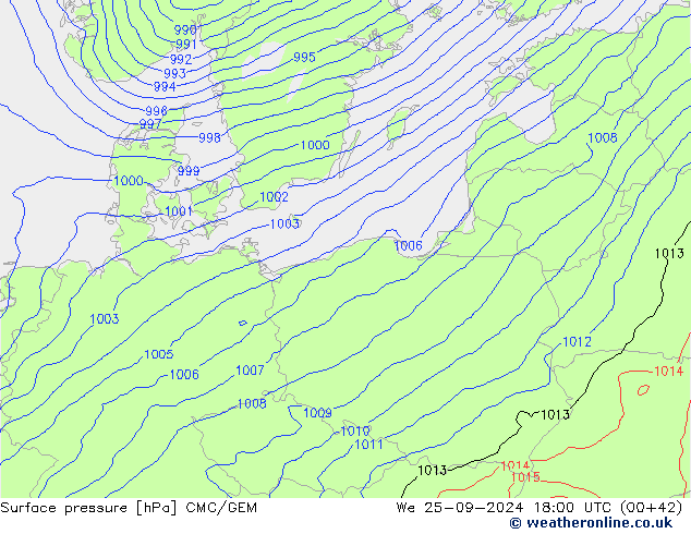 Surface pressure CMC/GEM We 25.09.2024 18 UTC