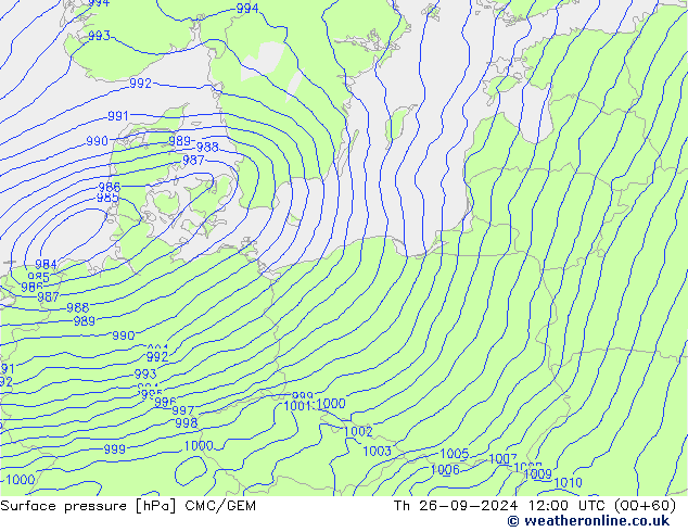 Surface pressure CMC/GEM Th 26.09.2024 12 UTC