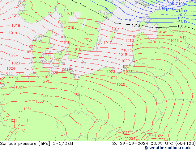 Pressione al suolo CMC/GEM dom 29.09.2024 06 UTC