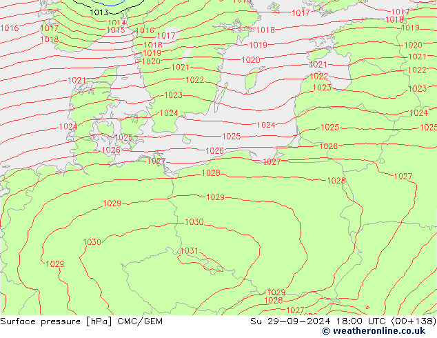 Surface pressure CMC/GEM Su 29.09.2024 18 UTC