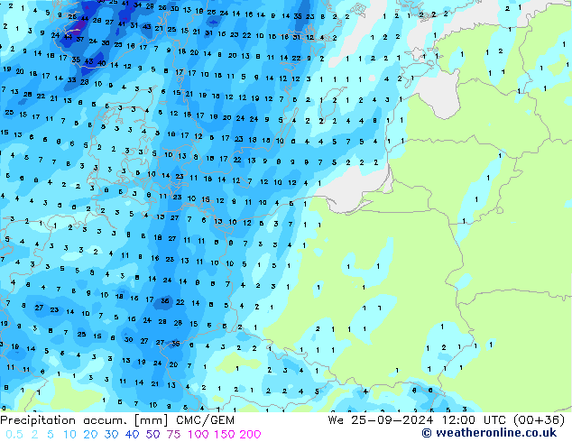 Precipitation accum. CMC/GEM  25.09.2024 12 UTC