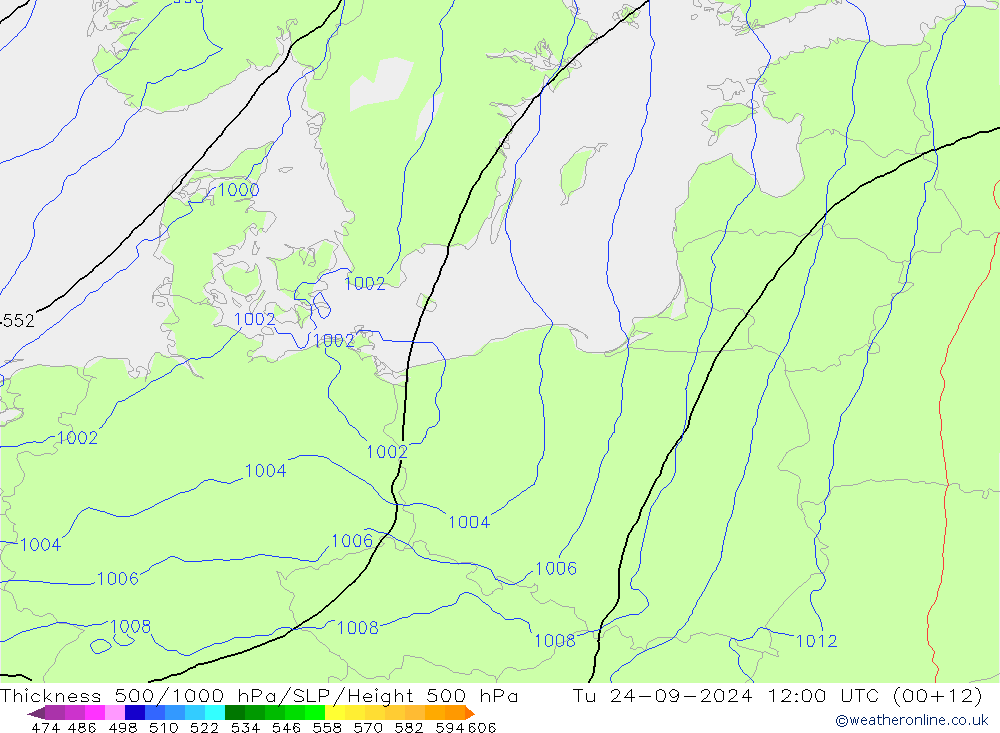 Theta-e 850hPa CMC/GEM  24.09.2024 12 UTC