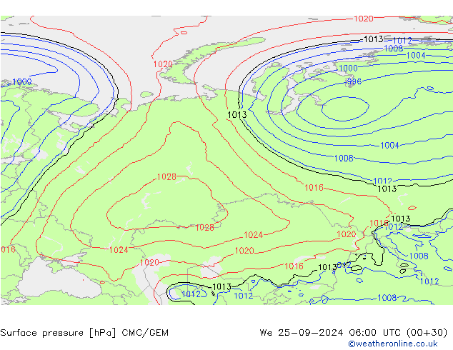 pression de l'air CMC/GEM mer 25.09.2024 06 UTC