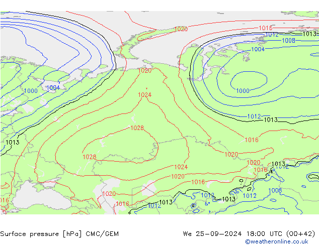 Pressione al suolo CMC/GEM mer 25.09.2024 18 UTC