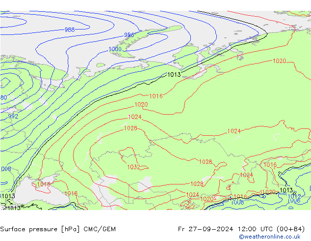 Surface pressure CMC/GEM Fr 27.09.2024 12 UTC