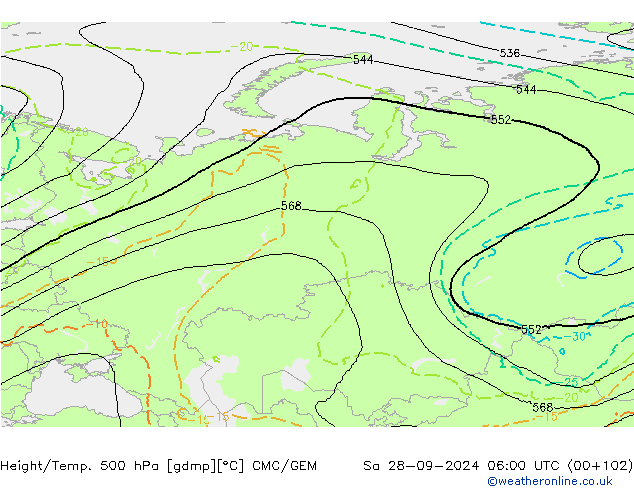 Height/Temp. 500 hPa CMC/GEM so. 28.09.2024 06 UTC