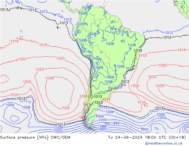 Surface pressure CMC/GEM Tu 24.09.2024 18 UTC