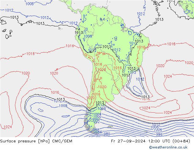 Surface pressure CMC/GEM Fr 27.09.2024 12 UTC