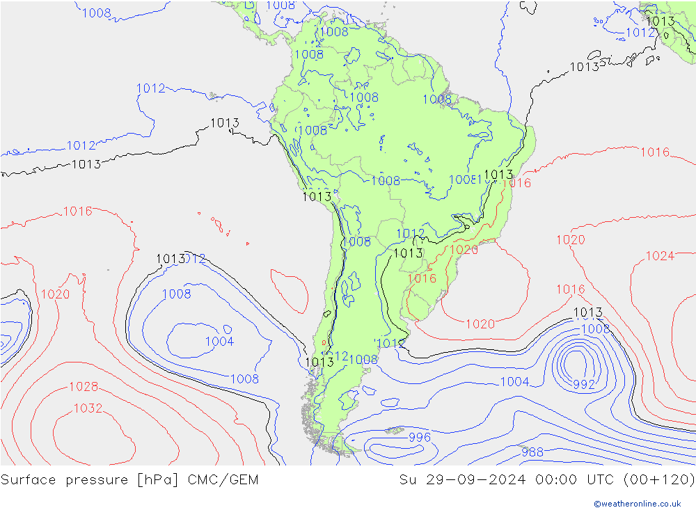 Atmosférický tlak CMC/GEM Ne 29.09.2024 00 UTC