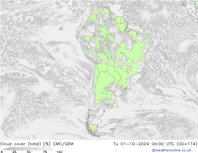 Nuages (total) CMC/GEM mar 01.10.2024 06 UTC