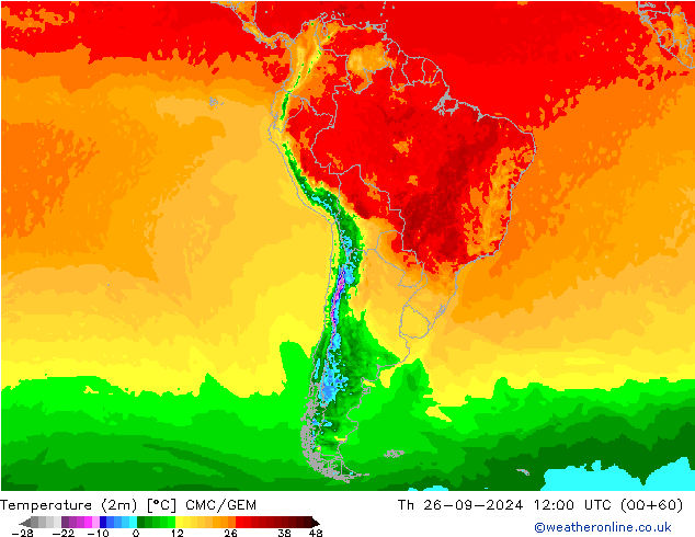 température (2m) CMC/GEM jeu 26.09.2024 12 UTC