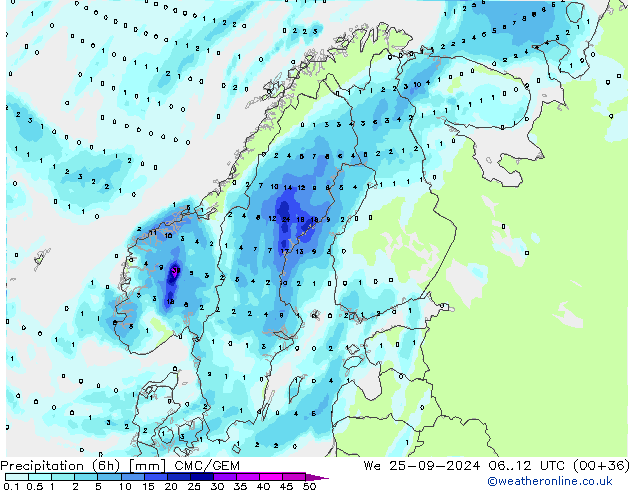 Precipitation (6h) CMC/GEM St 25.09.2024 12 UTC