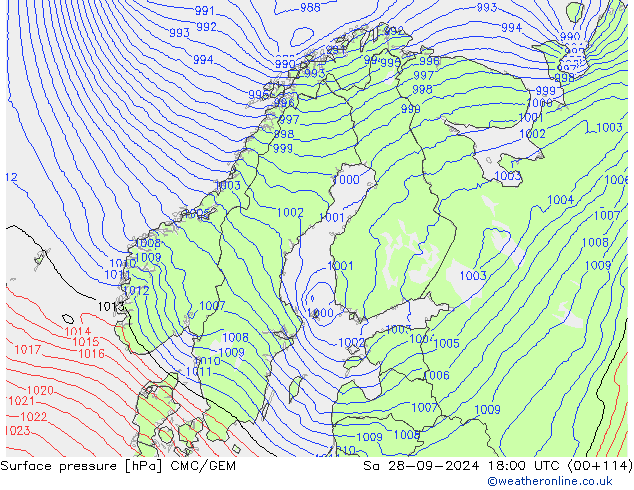 Surface pressure CMC/GEM Sa 28.09.2024 18 UTC