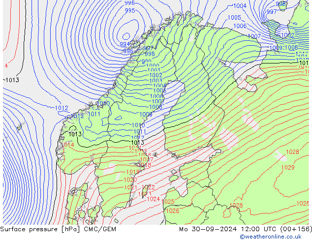 Atmosférický tlak CMC/GEM Po 30.09.2024 12 UTC