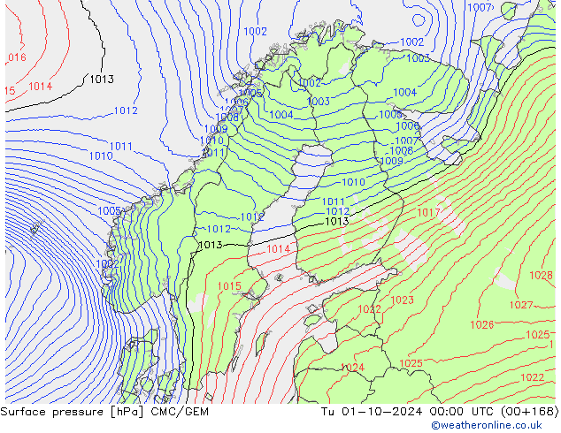 Atmosférický tlak CMC/GEM Út 01.10.2024 00 UTC