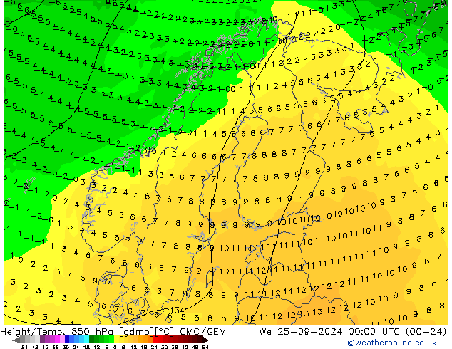 Height/Temp. 850 hPa CMC/GEM We 25.09.2024 00 UTC