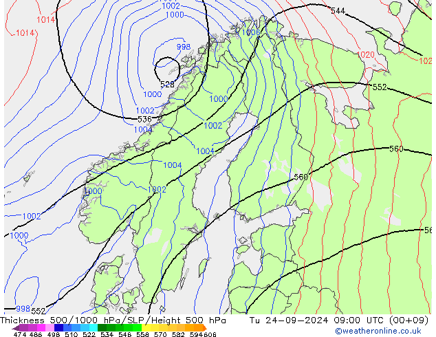 Theta-e 850hPa CMC/GEM Tu 24.09.2024 09 UTC